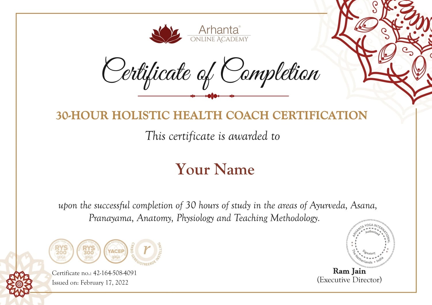 Certificat de coach de santé holistique de 30 heures