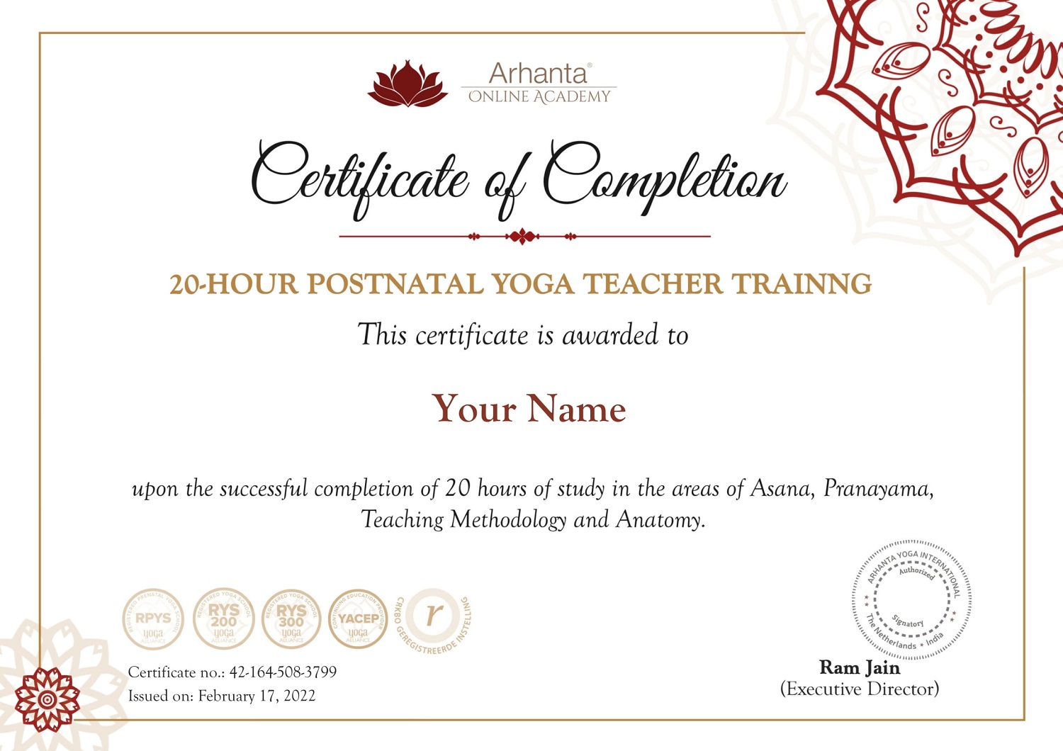 Certificat de formation de professeur de yoga postnatal en ligne (20 heures)